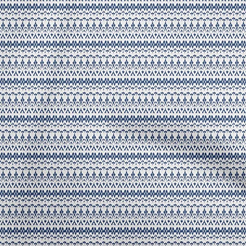 oneOone Georgette Viscose Medium Blue Fabric Asian Ikat Sewing Material Print Fabric By The Yard 42 Inch Wide