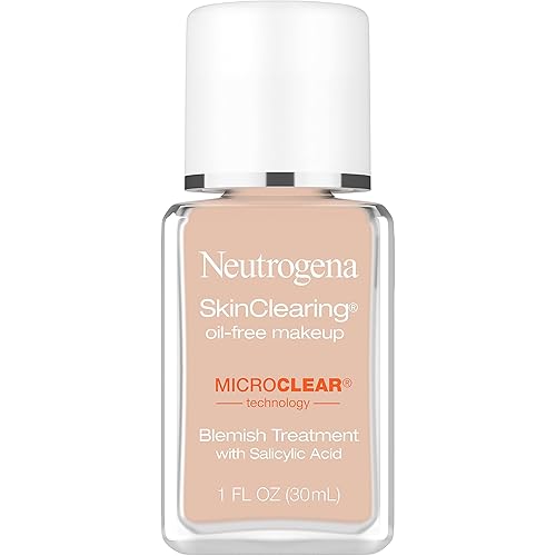 Neutrogena SkinClearing Oil-Free Acne and Blemish Fighting Liquid Foundation with Salicylic Acid Acne Medicine, Shine Controlling, for Acne Prone Skin, 90 Warm Beige, 1 fl. oz