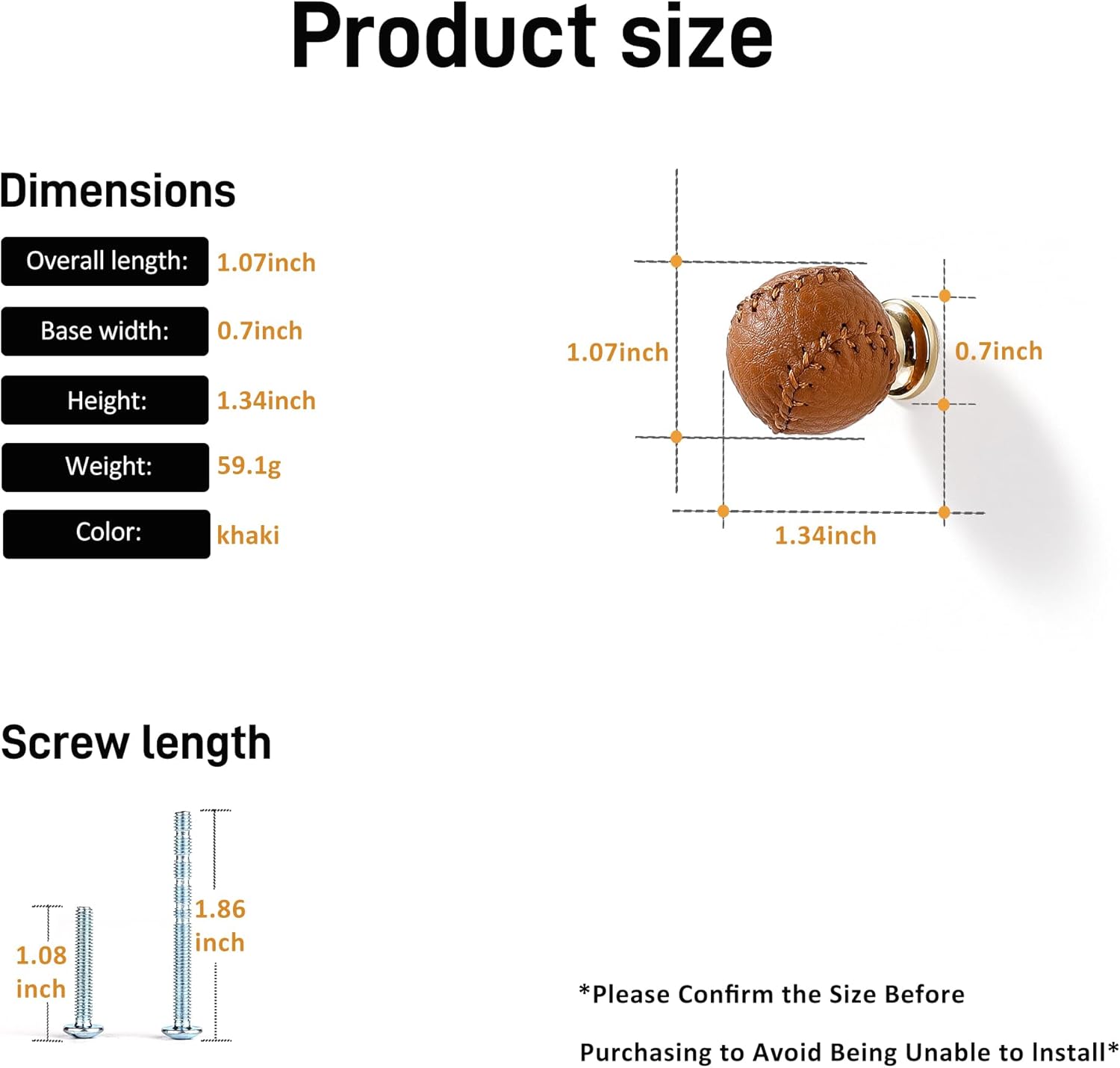 Satanga Kitchen Leather Cabinet Drawer Dresser Knobs Pack of 4 Brown Brass Round Cupboard Door Bathroom Handles Furniture Wardrobe Hardware One Single Hole Diameter 1.07 Inch with Screws Modern