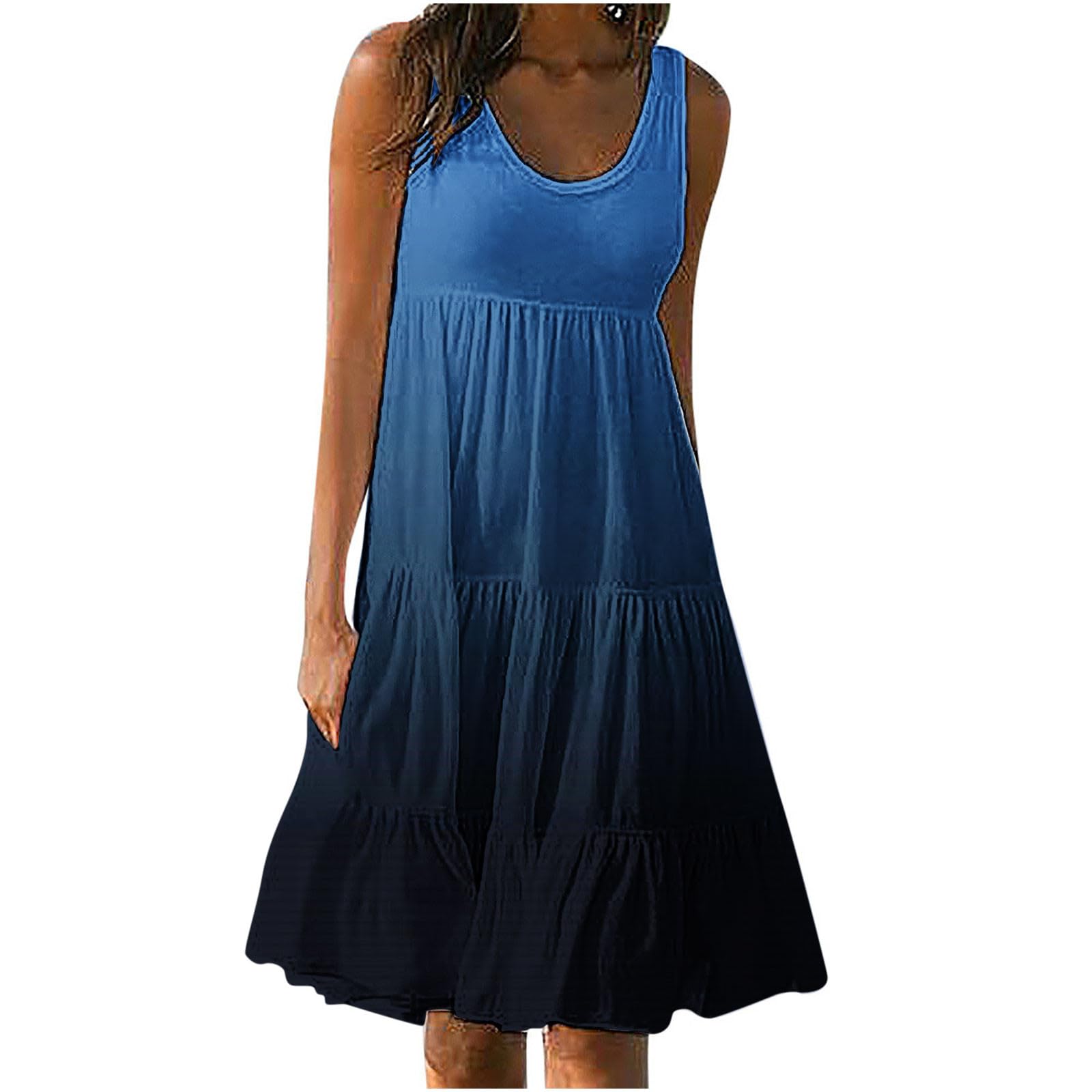 Sundresses for Women Summer 2024 Vacation Plus Size Loose Fitting Flowy Sleeveless Pleated Casual Beach Tropical Tank Dress