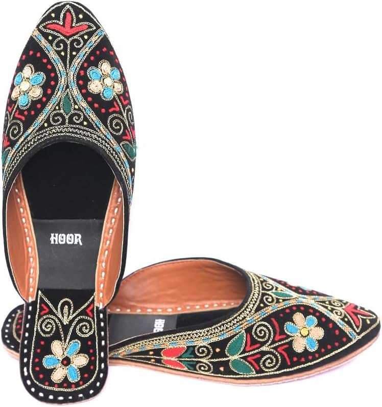 GenericAyat Women's Traditional Handmade Khussa Wedding Bridal Mojari Juti Punjabi Jutti Ethnic Flats (Black)