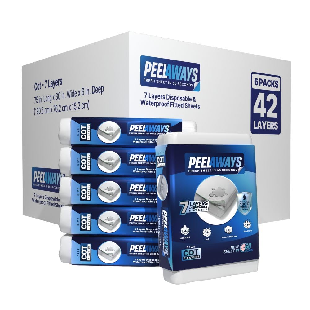 PeelAways 7-Layers | Waterproof Disposable Fitted Bed Sheets | COT 6-Pack