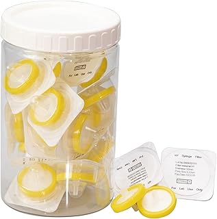 Sterile Syringe Filter Nylon Hydrophilic Filtration 0.22um Pore Size, 33mm Membrane Diameter, 20 Pack, Sterile Packed Individually for HPLC Sample Preparation