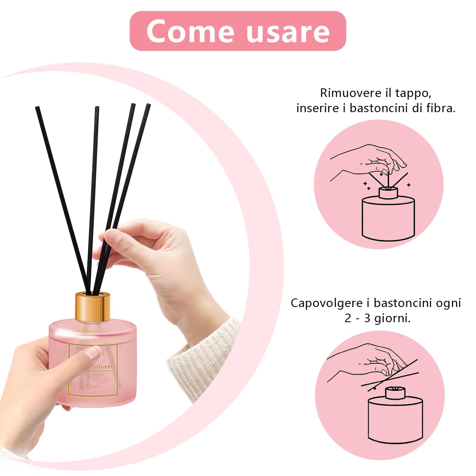 Profumatore per Ambienti 3 Pack 50ml Pesca/Fresia/Shangri-la,Diffusore Profumo Ambiente con 12 Bastoncini,Diffusore di Fragranze per Bagno,Appartamento