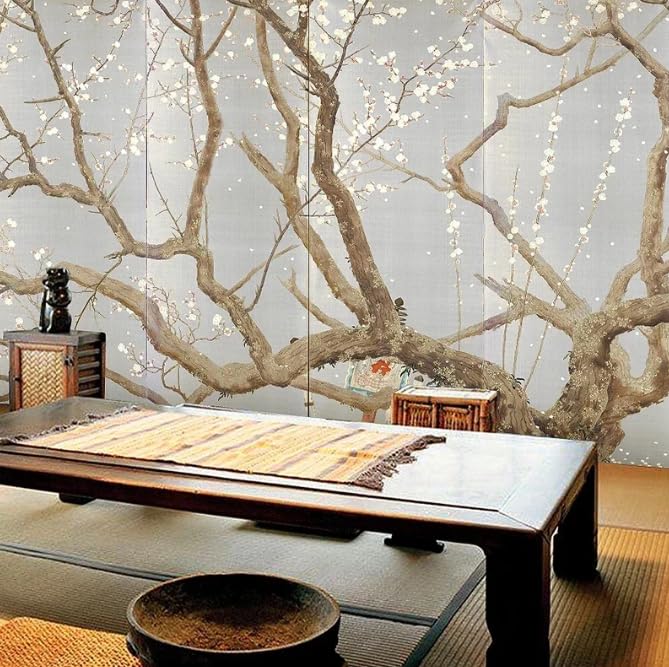 Fleurs de cerisier arbre papier peint panoramique pour ambiance zen de salon de the et maison