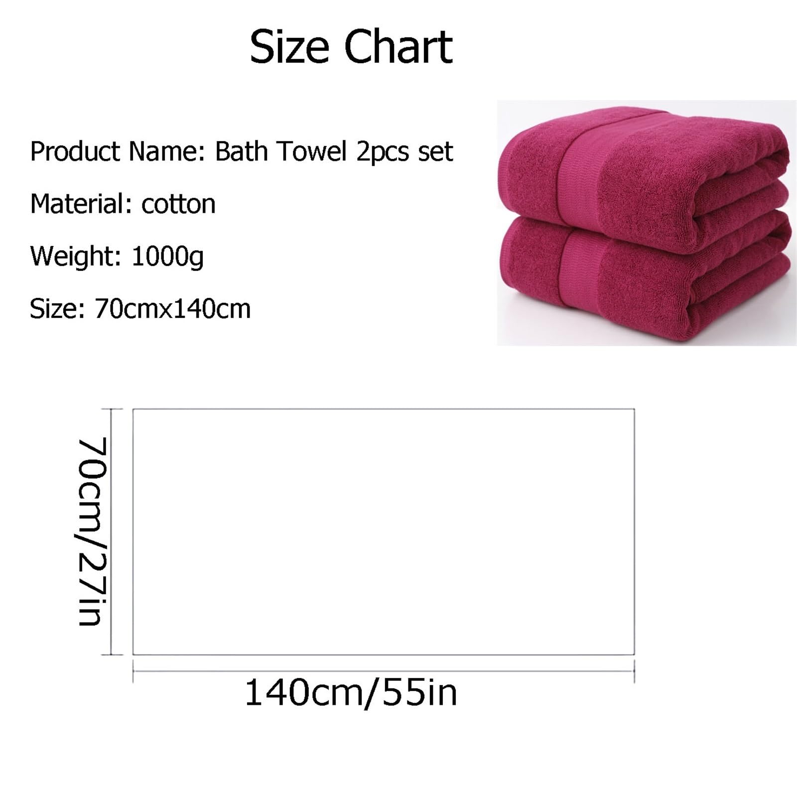 Teli da bagno grandi in filato ad anelli, 2 pezzi, cotone, teli da bagno, peso più leggero, asciugatura più rapida, super assorbenti, asciugamani da bagno di grandi dimensioni(Dark red)
