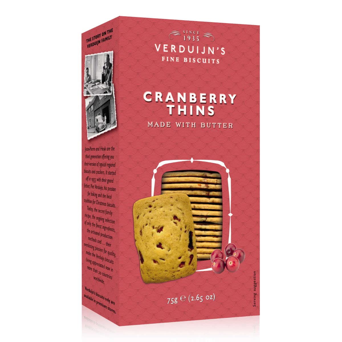 VERDUIJN'S - Butterwaffeln mit Moosbeeren und Himbeeren aus der Niederlande - Holländische Waffeln 75 g, Menge:12 Stück