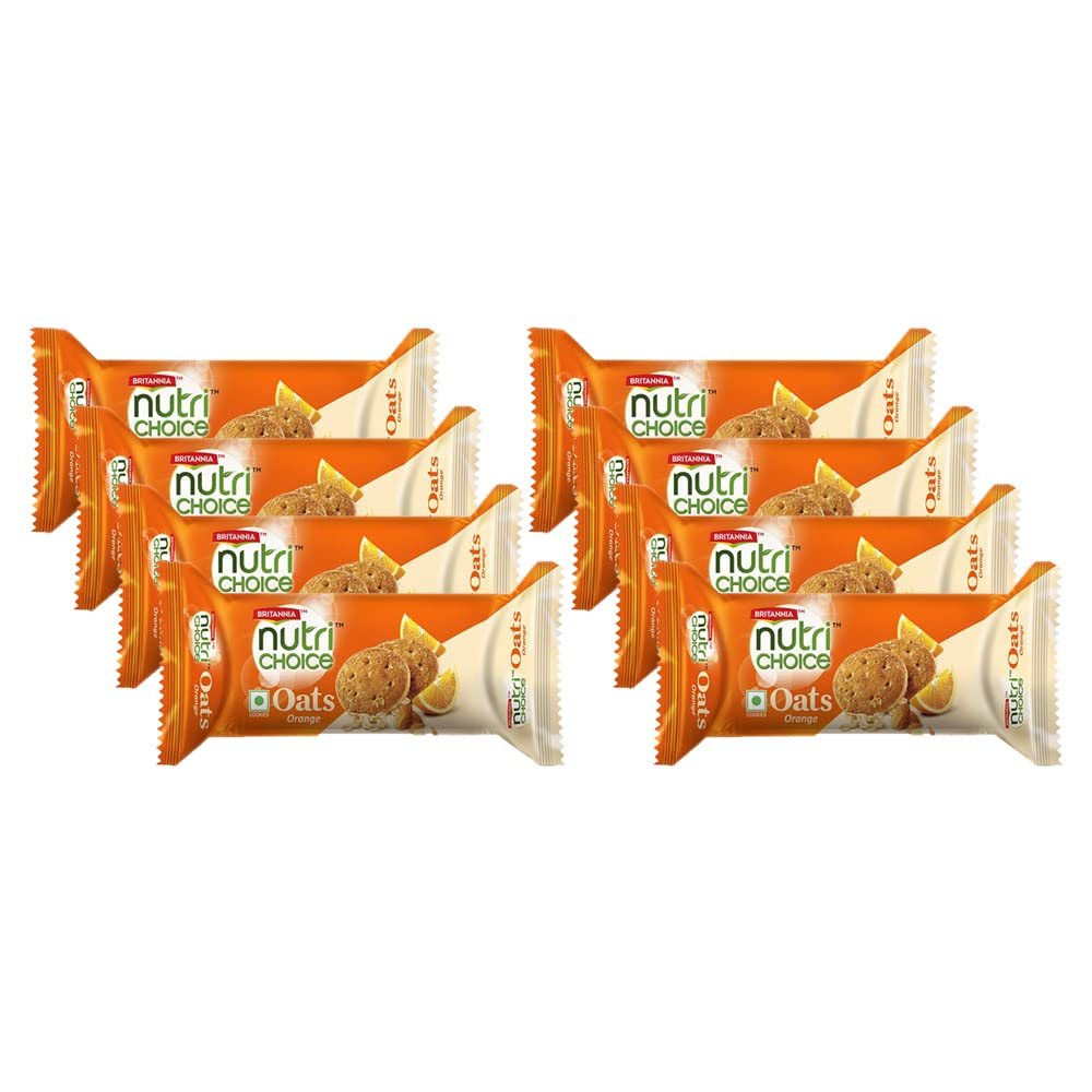 Britannia NutriChoice Oats Orange 2.64oz (75g) - Breakfast & Tea Time Snacks - Crunchy, Healthy and Delicious (Pack of 8)