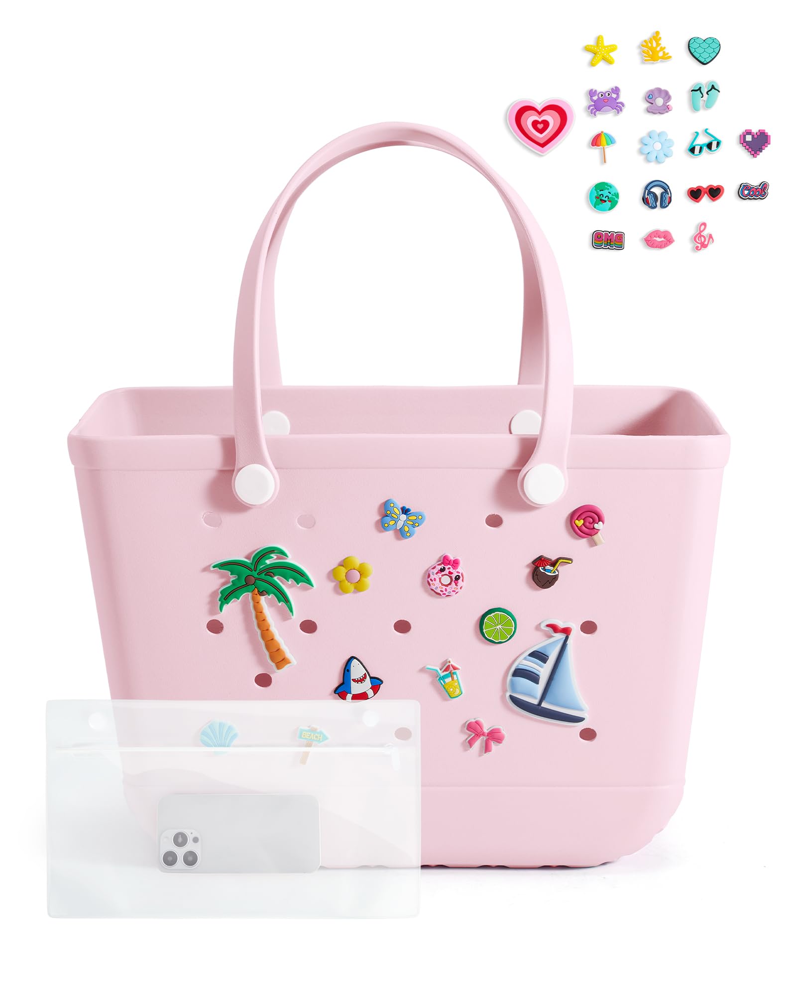 BAGSMART Large Beach Bag for Women with Cooler, Rubber Tote Bag with Charms, Waterproof Vacation Essentials for Swim Pool — view 11