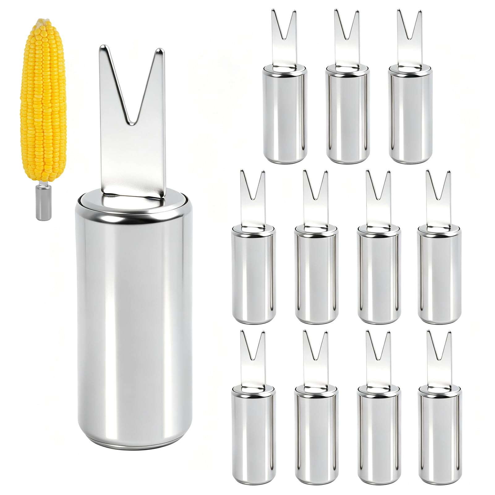 12 Pcs Stainless Steel Corn on The Cob Skewerso & Holders, Durable Corn on Cob Kitchen Tools, Reusable Corn on The Cob Forks for Camping, BBQ, Party, Kitchen Cooking