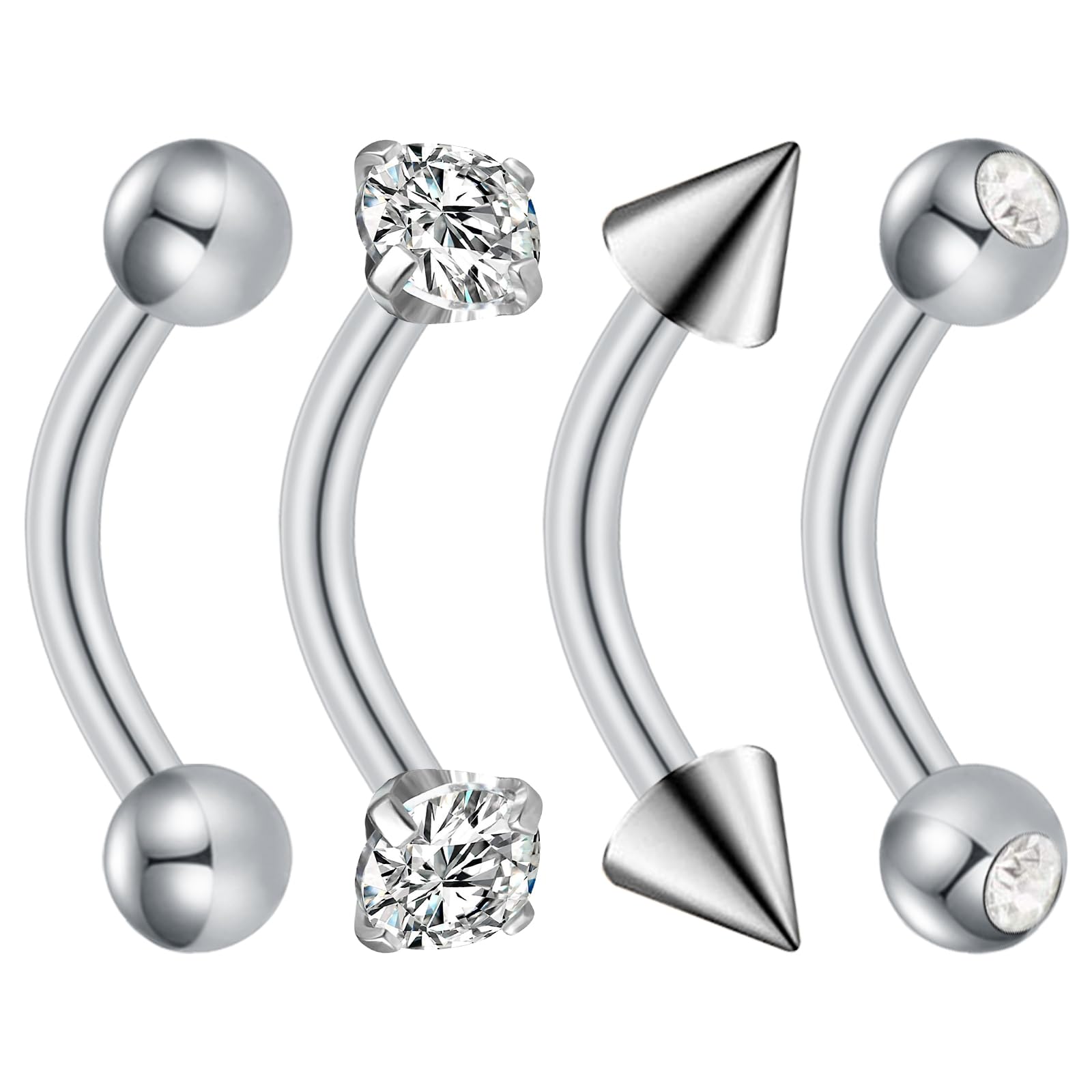 NIUSIMAN piercing ombligo,pequeño corto 6MM 8MM 10MM piercing ombligo acero quirúrgico diminuta zirconia cúbica 14G 4 piezas ombligo bares vientre piercing ombligo conjunto de joyas