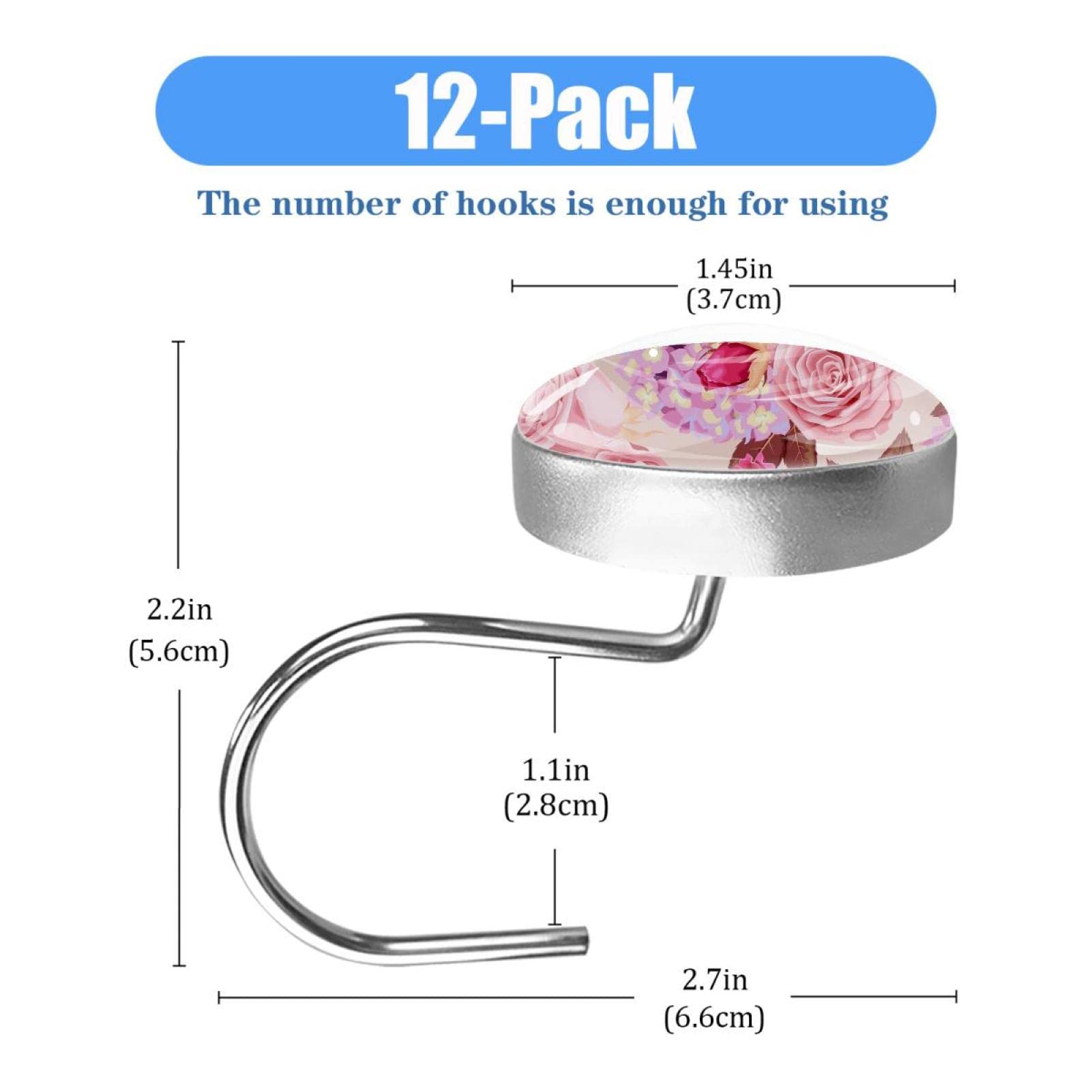 Tenda da doccia fucsia semplice con 12 ganci ad anello, rosa