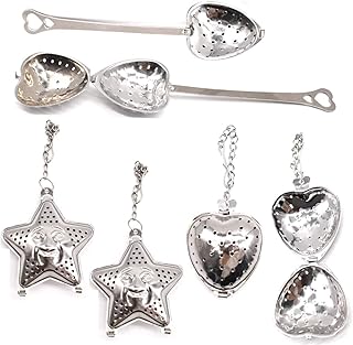 Yueser 6 pièces Boule à thé Coeur,Acier Inoxydable Filtre Forme de Étoil avec Longue Poignée et Style de Chaîne pour Vrac à thé