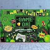 Blulu ビデオゲーム パーティー デコレーション ビデオゲーム 写真 ドア 背景 ゲーム 男の子 誕生日 写真 バナー ゲーマー 部屋の装飾 ゲームファン向け ビデオゲーマー パーティーデコレーション用品 (73 x 43.4インチ)