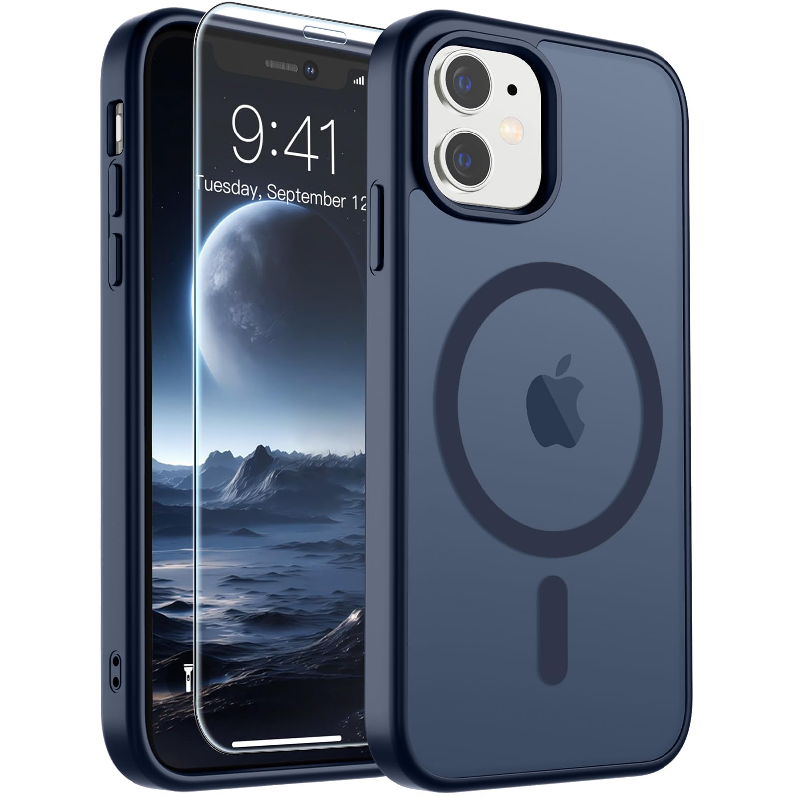 SUPFINE Magnetic for iPhone 11 Phone Case Dark Blue | With Screen Protector, Translucent Matte, Compatible with MagSafe, Military Grade Drop Proof, Rugged Shockproof Protective