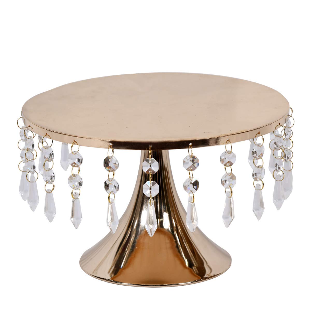 VAKHAR Birthday Cake Stand Round Stand Simply Smooth Round with Hanging Glass Crystals