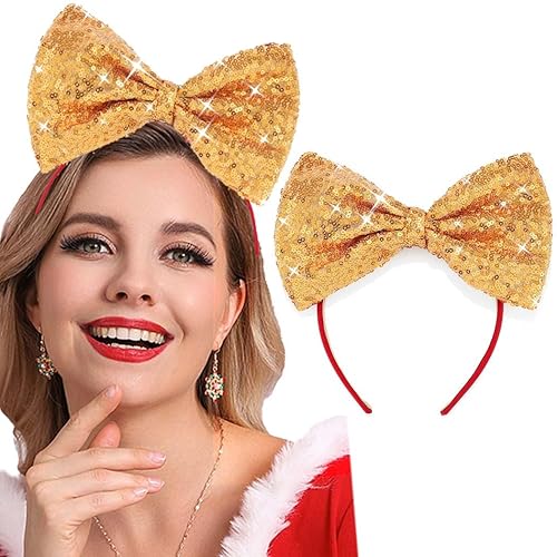 Miniatura 3 de Catery Diadema de lazo de Navidad lazo de lentejuelas para el cabello bonita banda de Navidad para fiestas de Navidad accesorio para mujeres y niños
