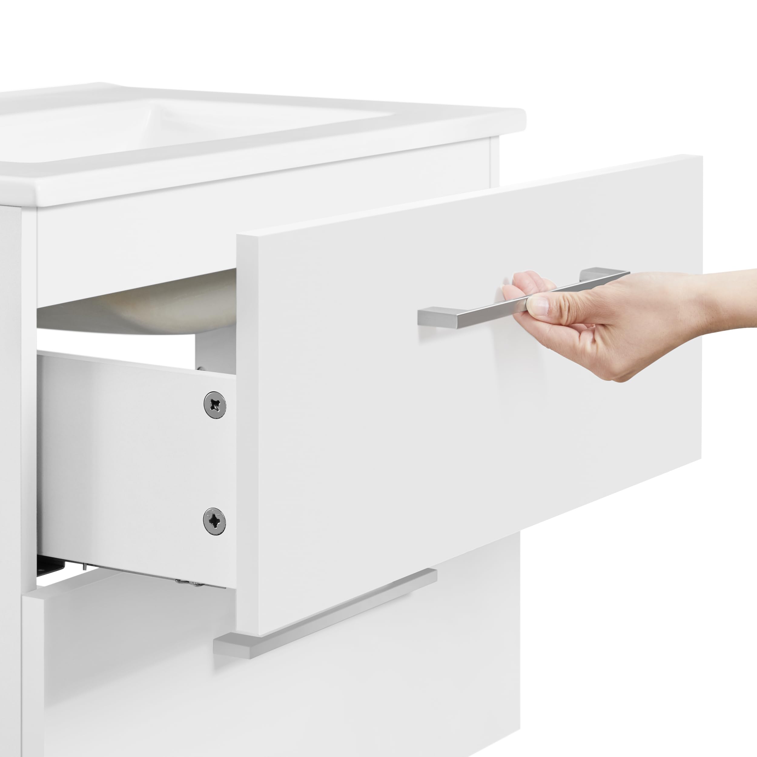 Yaheetech Meuble Salle de Bain avec Vasque Suspendu, Vasque Salle de Bain en Céramique, Meuble Lave Main WC, 61 × 39,5 × 45,5 cm, 2 Tiroirs, Désign Simple Moderne, Blanc