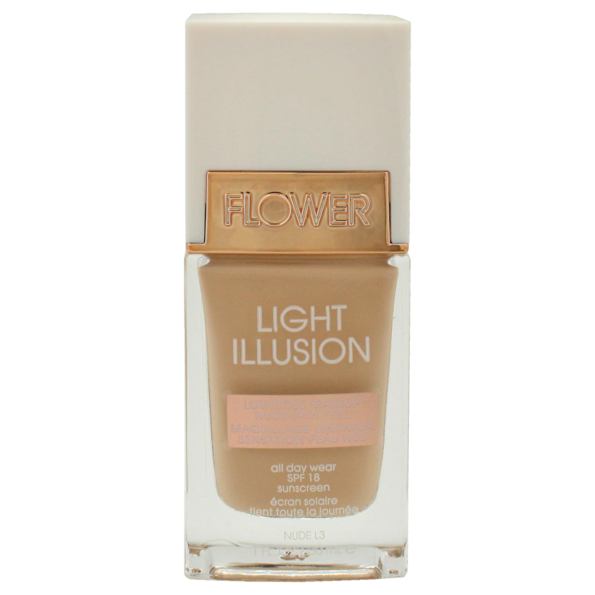 Flower Beauty Light Illusion Foundation with SPF 18 - Liquid Foundation Makeup with Buildable Coverage & Breathable/Lightweight Formula - Natural Complexion (Nude) (1 Count (Pack of 1))