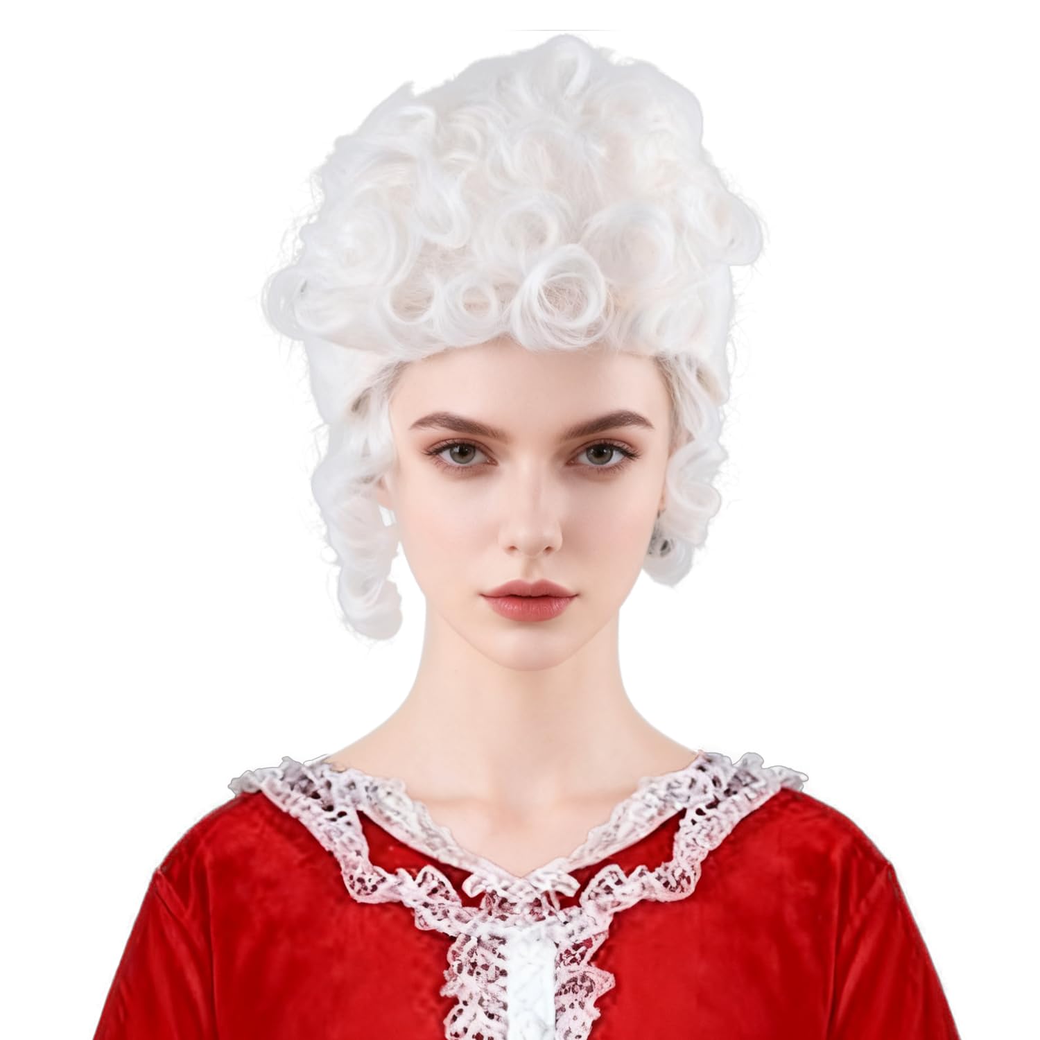Mrs Santa Claus White Wigs with Bun Curly Old Women Lady Christmas Costume Party Cosplay Wigs