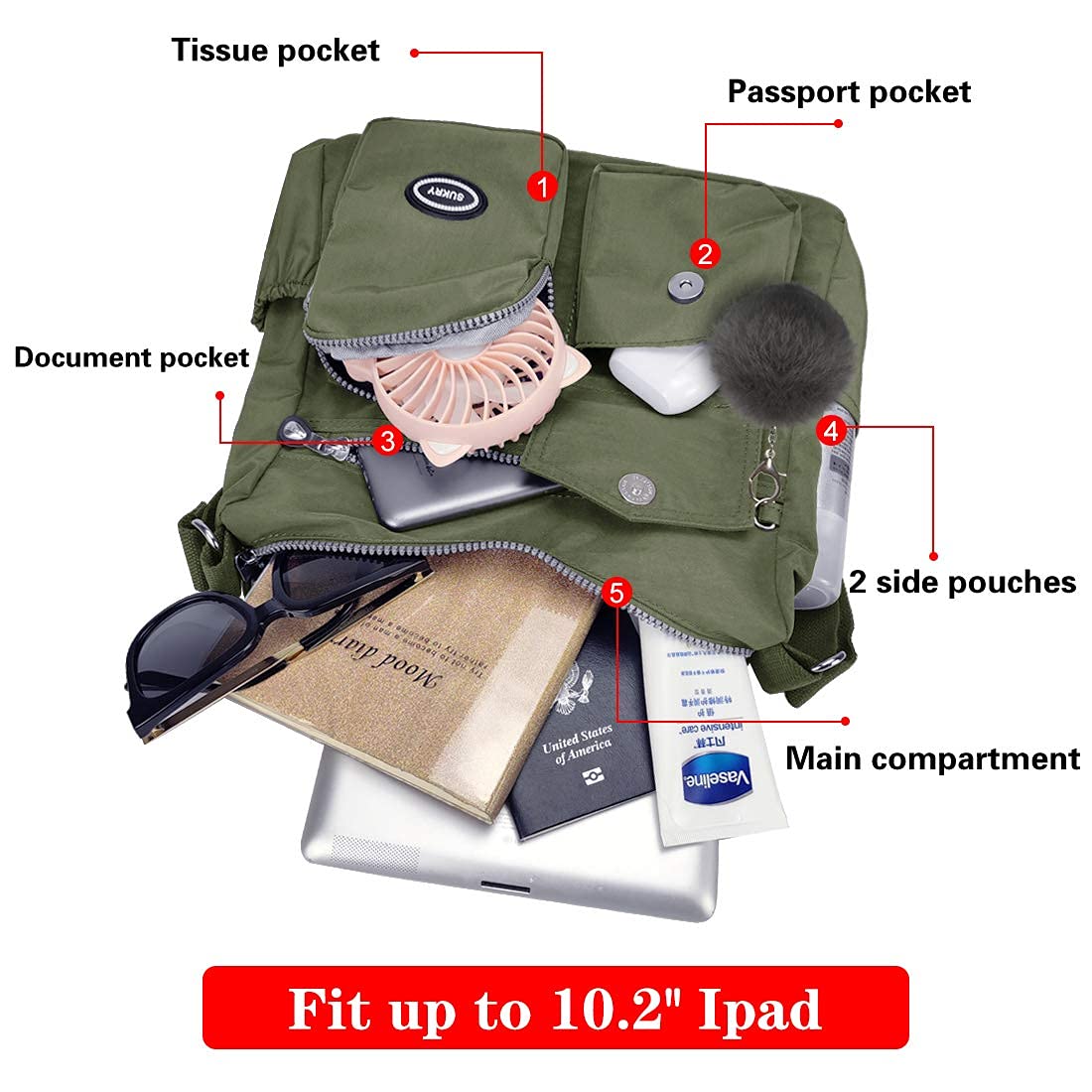 SUKRY Nylon Crossbody Bag for Women with Anti theft RFID Pocket, Waterproof Shoulder Bag Travel Purses and Handbag