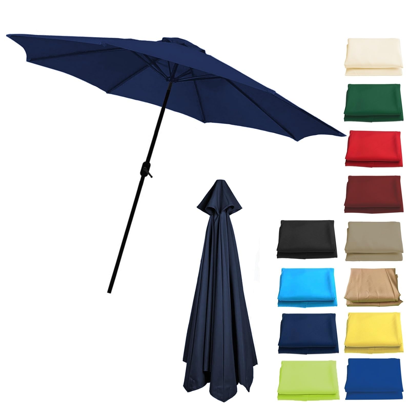 Replacement Parasol Canopy Sun Umbrella For 2/2.7/3.0m-6/8 Arms, Waterproof Outdoor Garden Canopy, Beach Parasols Covers, Fabric Sun Shade Top Only(Navy blue,(6Rib) 3.0m/118in)
