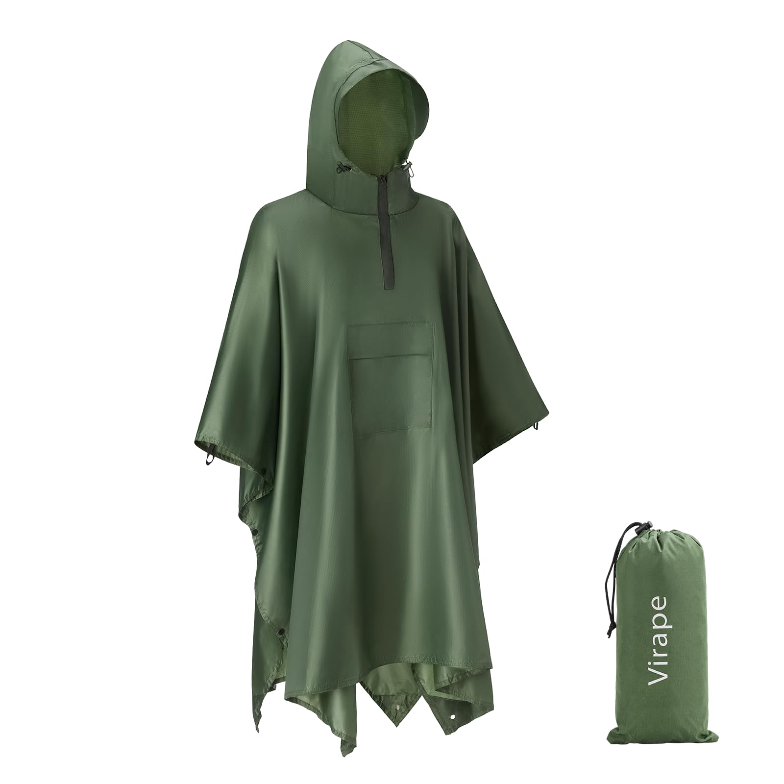 Virape Regenponcho Wasserdicht Wandern Mit Halbzip Leichter Mehrzweck Regencape Mit Rucksack Atmungsaktiv Poncho Herren Damen Hiking Faltbare 3-In-1 Regenmantel Camping