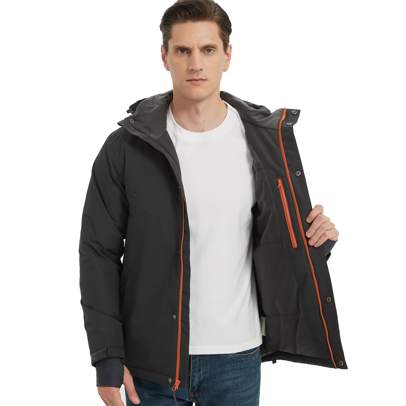 NORDIC OUTLAND Men's Winter Ski Jacket,Waterpoof Insulated Snow Coat,Windproof Hooded Warm Raincoat Windbreaker (US, Alpha, Large, Regular, Regular, Dark Grey)