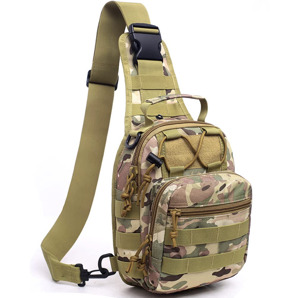 NuCamper Tactical Sling Bag Pack Military Rover Shoulder Backpack Molle Assault Range Bags Men's Chest Pack for Hiking,Travel (CP)