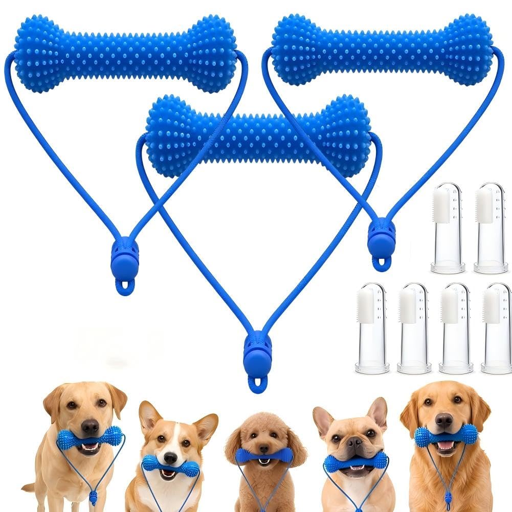 Dog Toothbrush Helper,Dual Action Canine Dental Prop, Dog Dental Chew Toy and Teeth Brushing Aid Dogs Toothbrush Toys Reusable Dog Teeth Cleaning Tool for Easier Pet Oral Care，A-3PCS：S