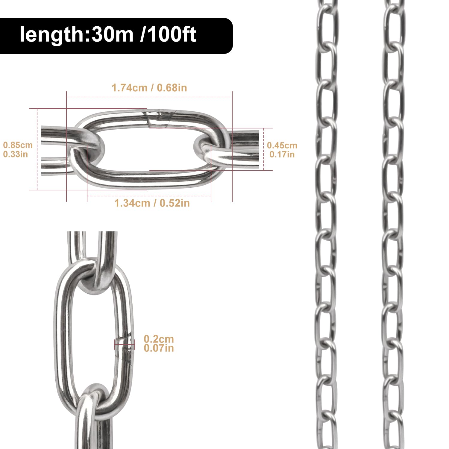 Stainless Steel Hanging Chain - 100ft Roll -2