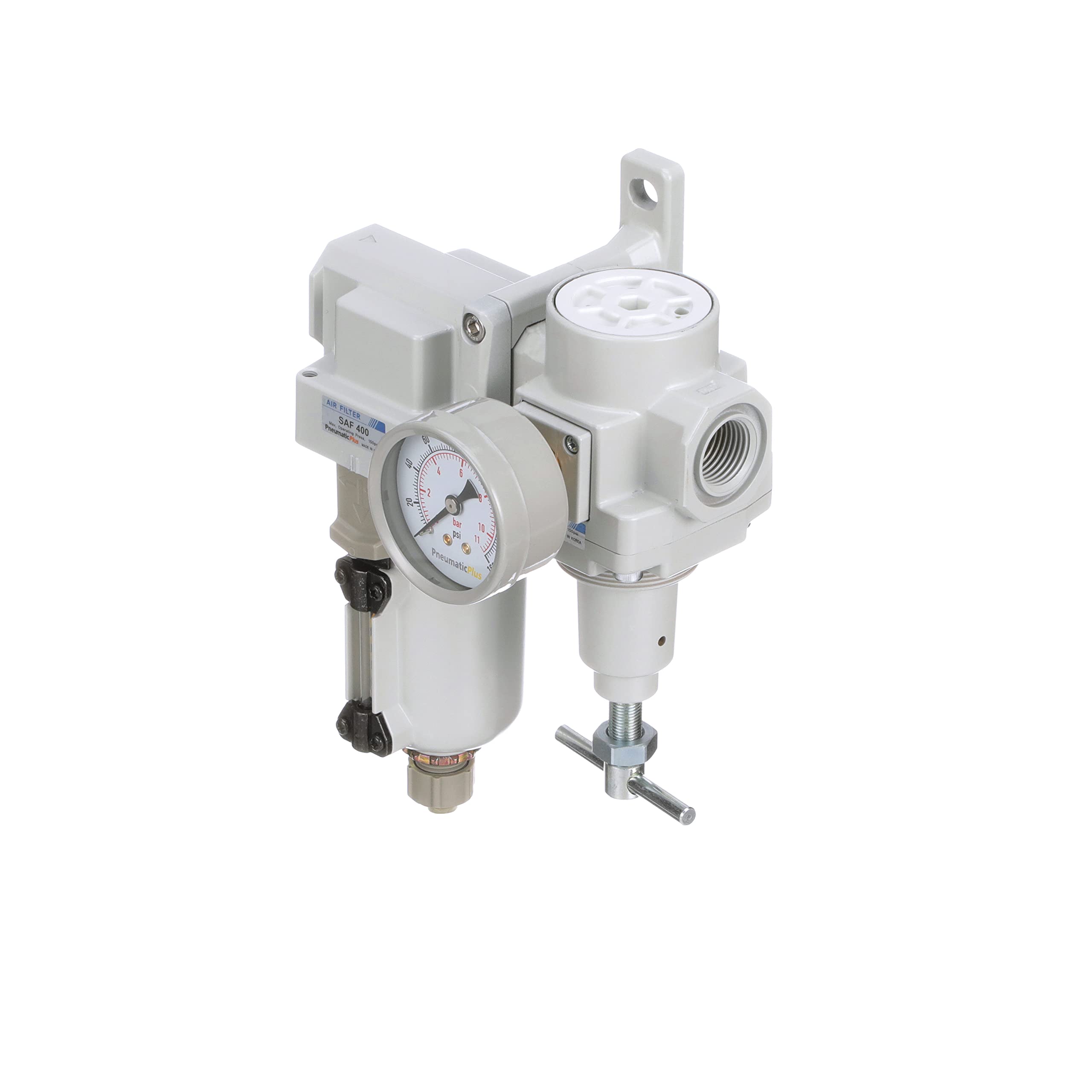 PneumaticPlus SAU420T-N04G-MEP Combo de regulador de filtro de aire NPT de 1/2 pulgadas, mango en T, drenaje manual, cuenco de metal