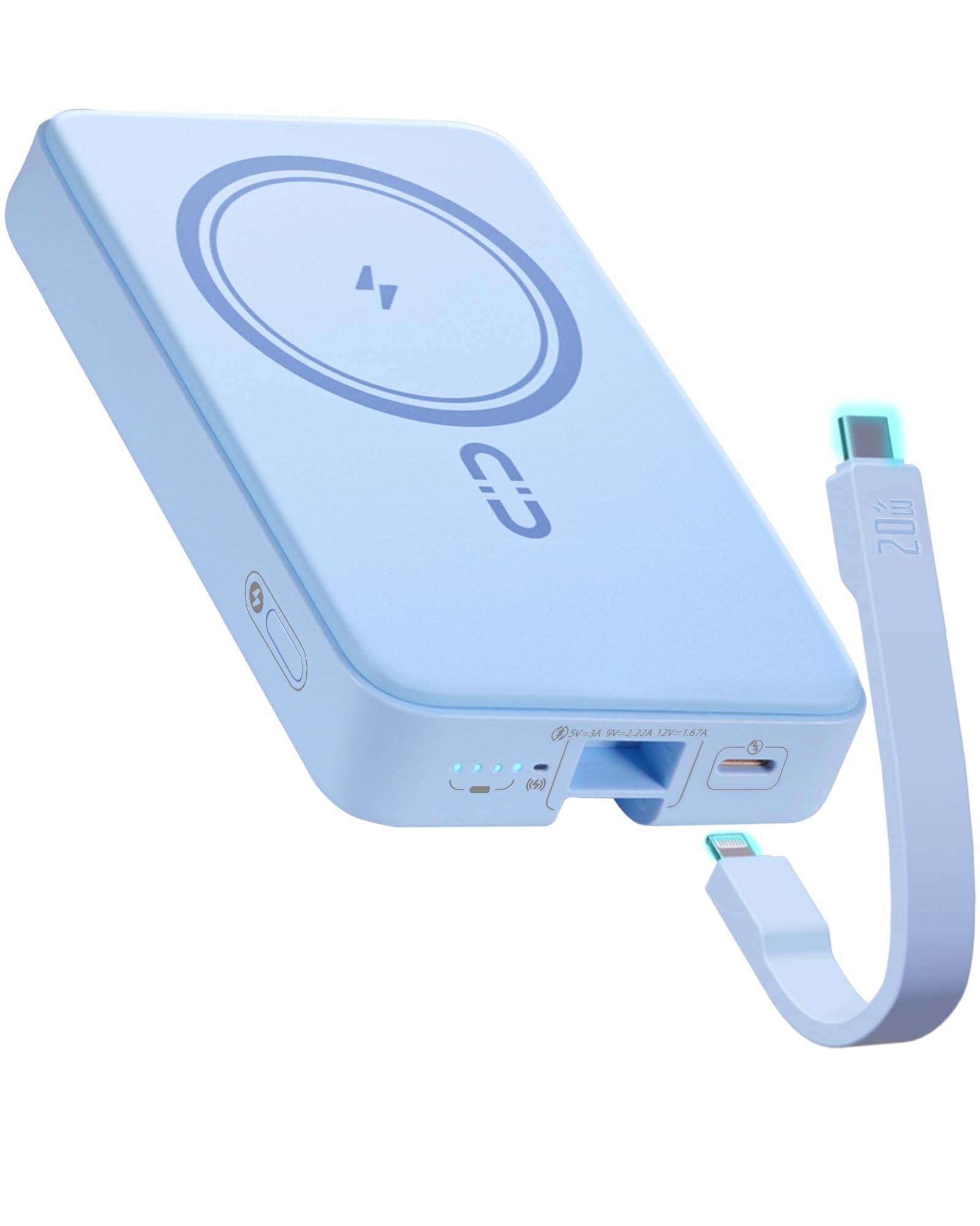 ROMOSS Portable Charger 10000mAh, Magnetic Wireless Charger with USB-C & Lighting Cable, Battery Pack for Magsafe 20W PD Fast Charging for iPhone 15/14/13/12 Series, AirPods (Purple)