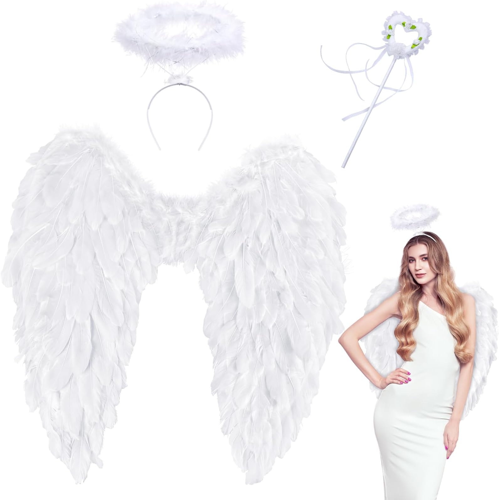 Angel Wings and Halo, Angel Costume for Woman Girls Kids Teens Angel Accessories for Halloween Party Cosplay