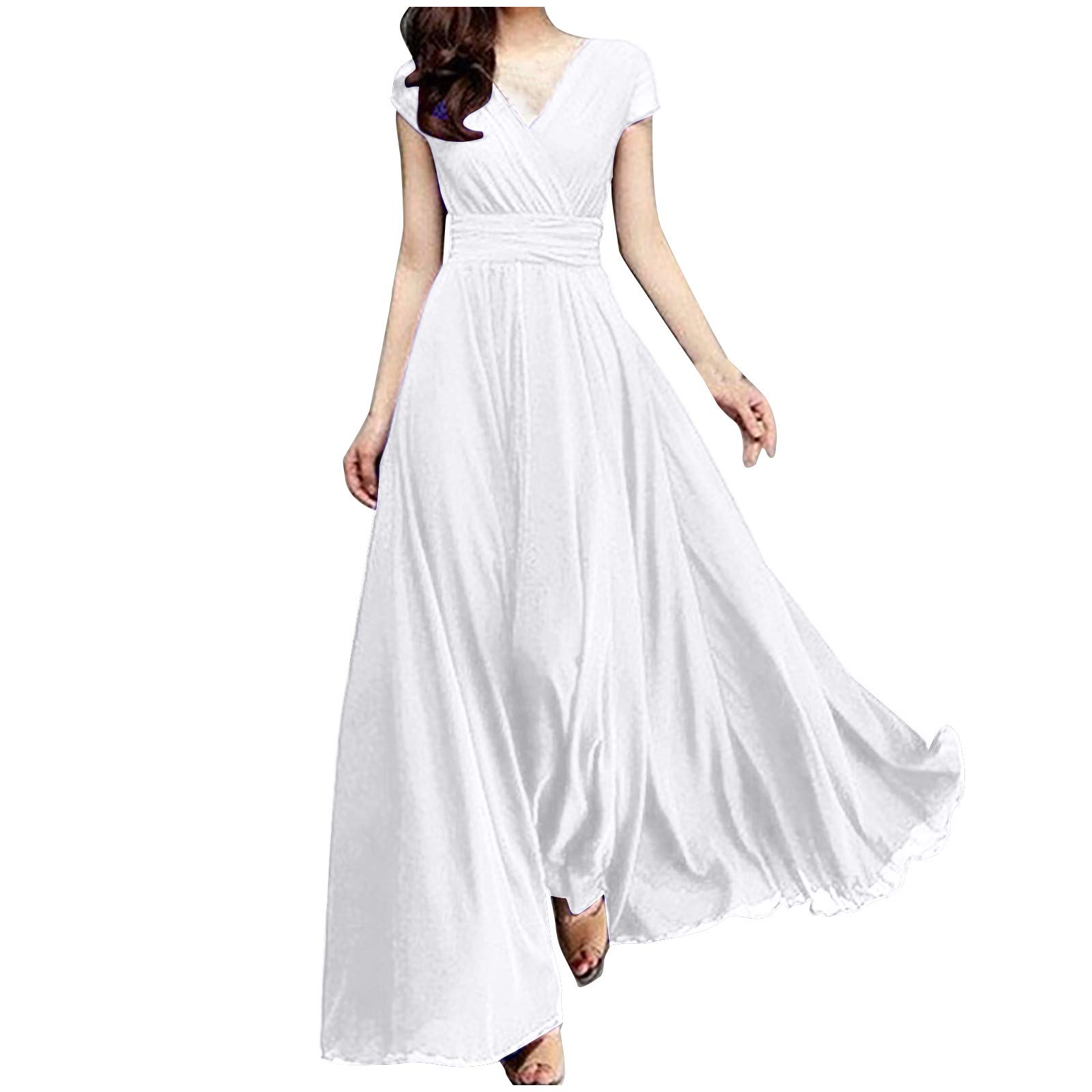 HHMY Vestidos de noche elegantes para bodas - vestido de cóctel para mujer, elegante, para bodas, largos, vestidos de fiesta, manga corta, cuello en V, vestido de baile, vestido de gasa sexy, vestido