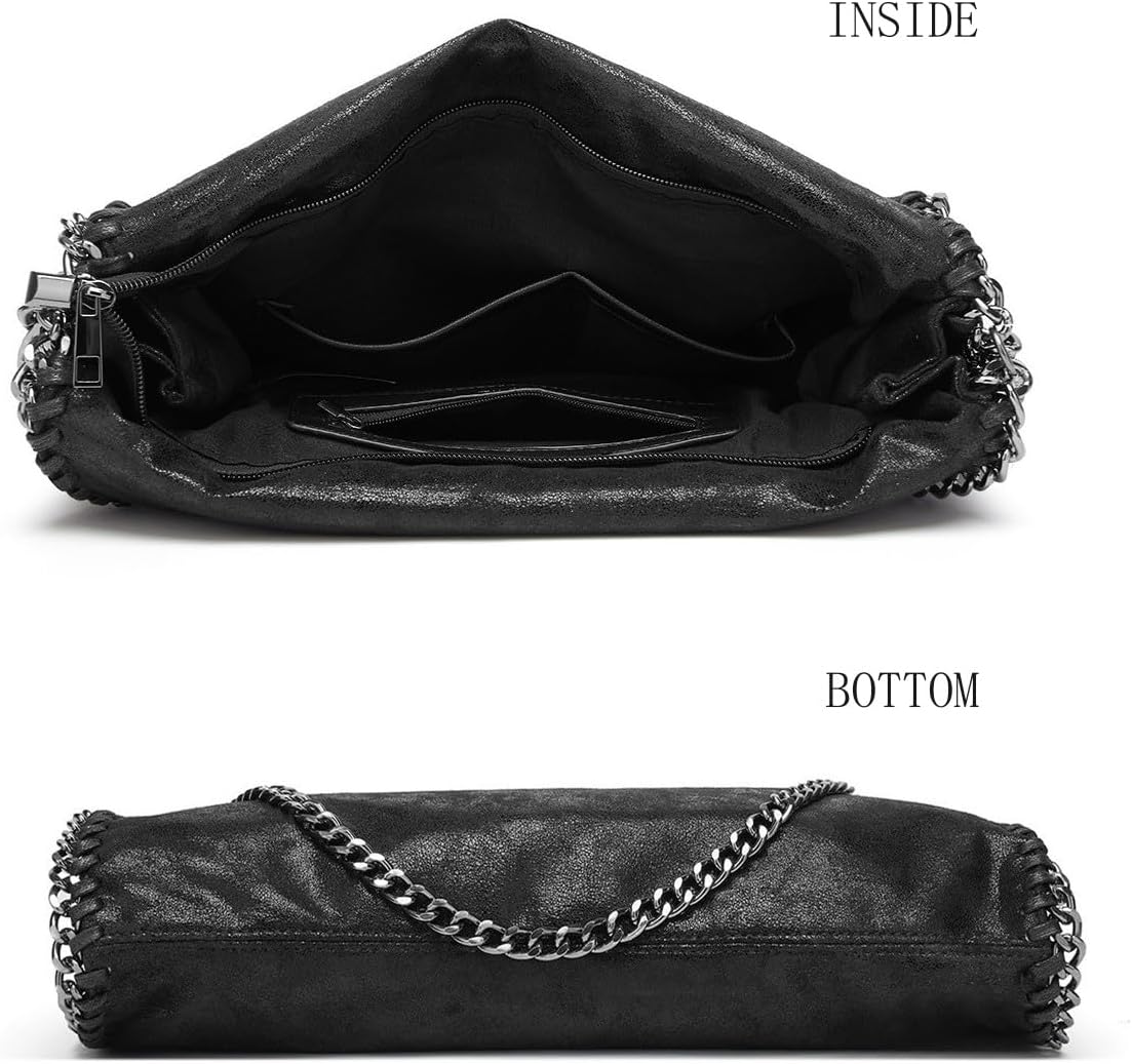 Faux Leather Oversized Chain Hobo Bag Slouchy Style Shoulder Bag Tote for Women