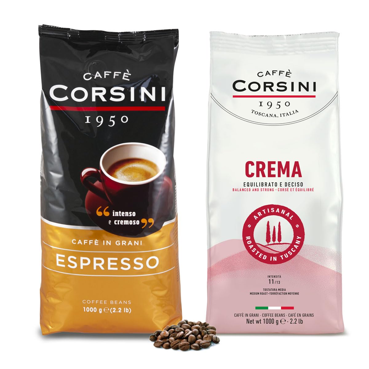 Caffè Corsini - Zestaw Kawy Ziarnistej Casa Dolce Casa, Espresso, Palona, 2x1 kg, Łącznie Zestaw 2 kg