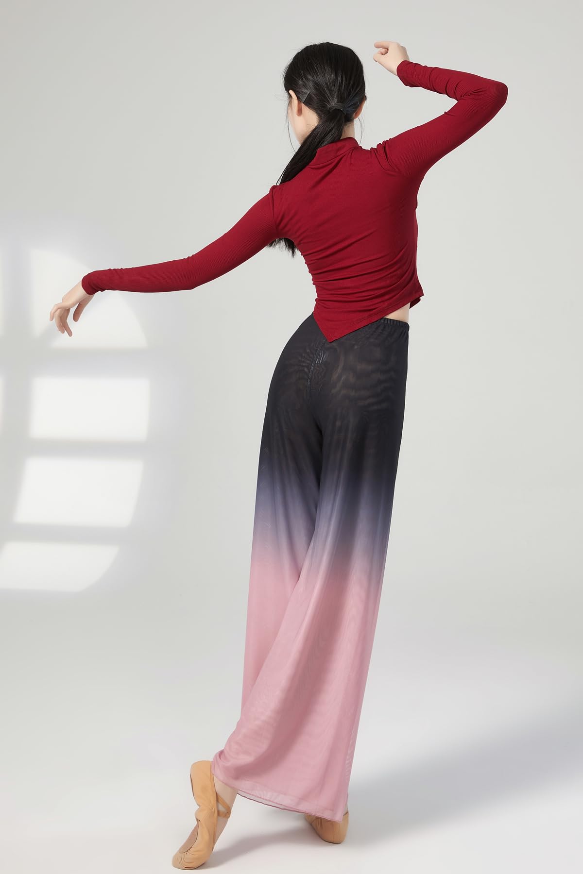 Angcoco Women's Chinese Traditional Long Sleeved Cheongsam Tops Deep Red