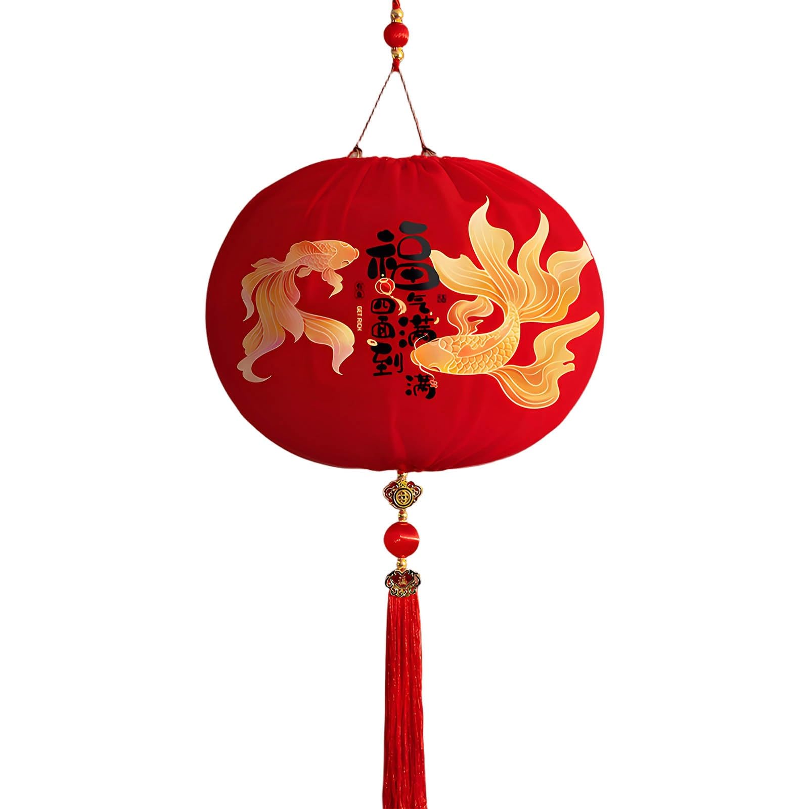 SBZIOJHDR Chinese-style lanterns, Creative Round Red Lanterns with Tassels, Traditional Hanging Decorations, Lucky Lantern(F,15in)