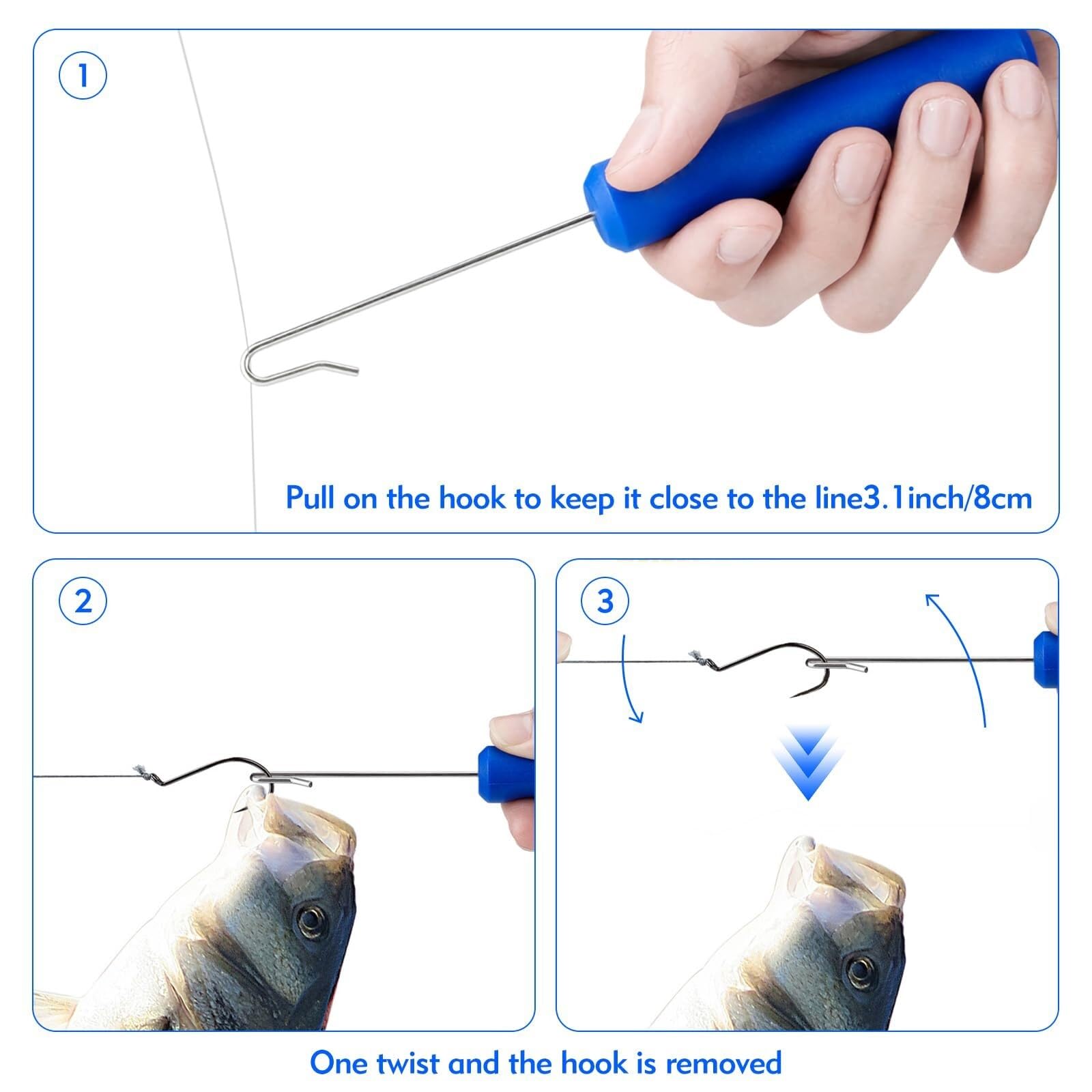 Paquete de 2 removedores de anzuelos de pesca, herramienta de extracción de anzuelos de cebo de pescado de 7 pulgadas, accesorios de pesca portátiles, solución de desenganche para pescadores
