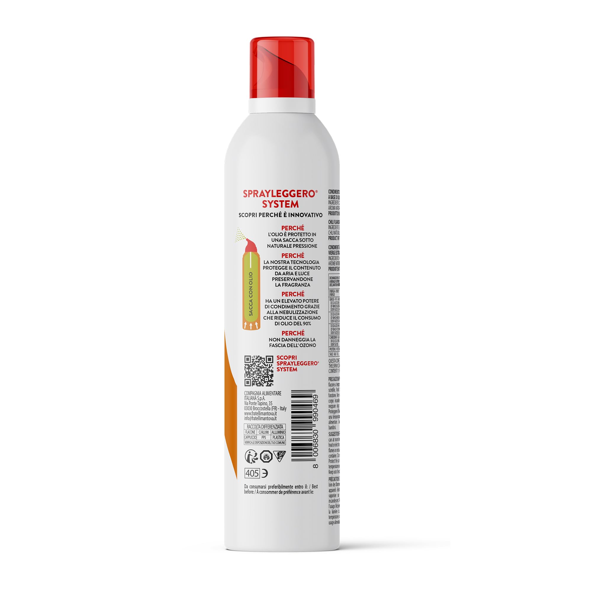 Peperoncino Spray in Olio Extra Vergine di Oliva 6x200ml - Olio Spray italiano – Sprayleggero – 100% Naturale,100% Leggero, 100% Facile - Con lo spray risparmi fino al 90% di prodotto