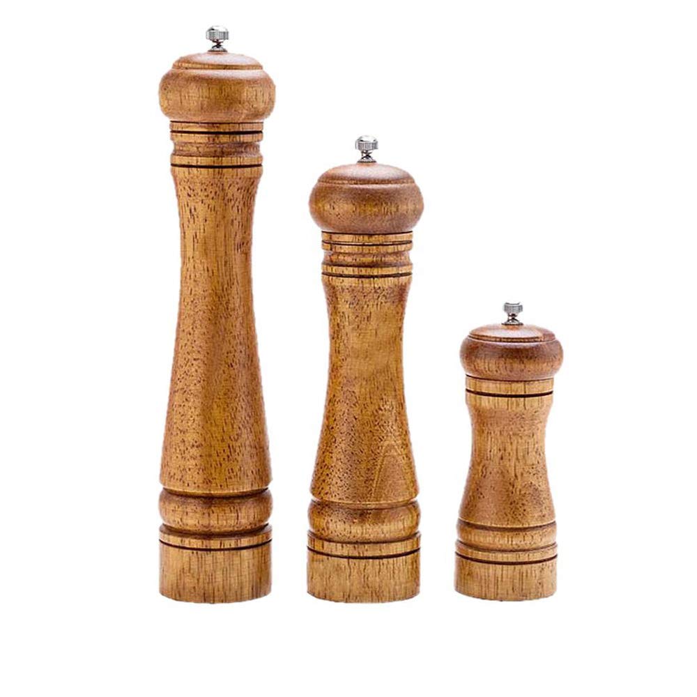 Manual Pepper Grinder, Oak Wood Multi-Purpose Salt and Pepper Mill Cruet Kitchen Tool with Ceramic Grinder, 5"8" 10"Set of Three