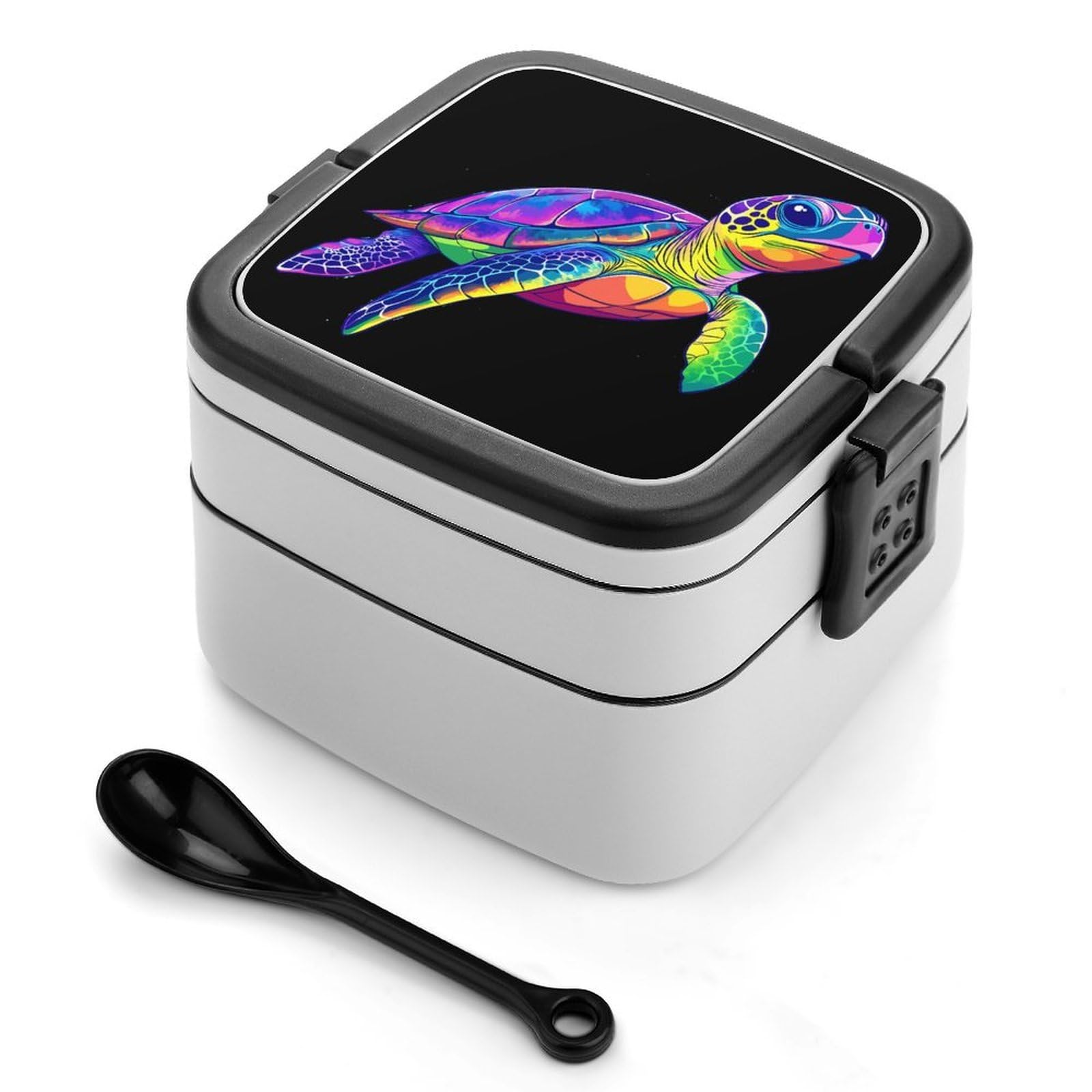 CGSBNGHA Rainbow Turtle Bento Lunch Box 2 Layer Lunchbox Food Container for Adults Office