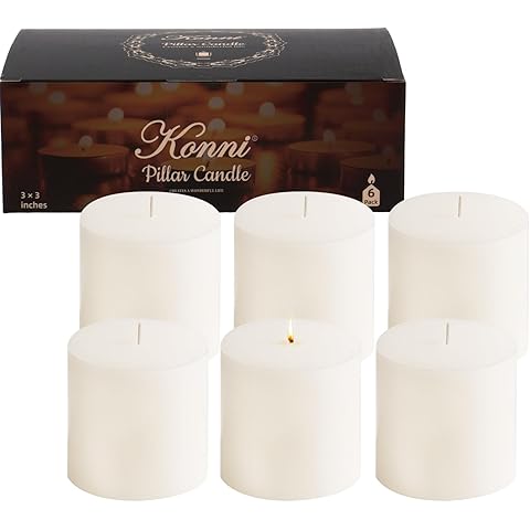KONNI White Pillar Candles Set of 6, 3