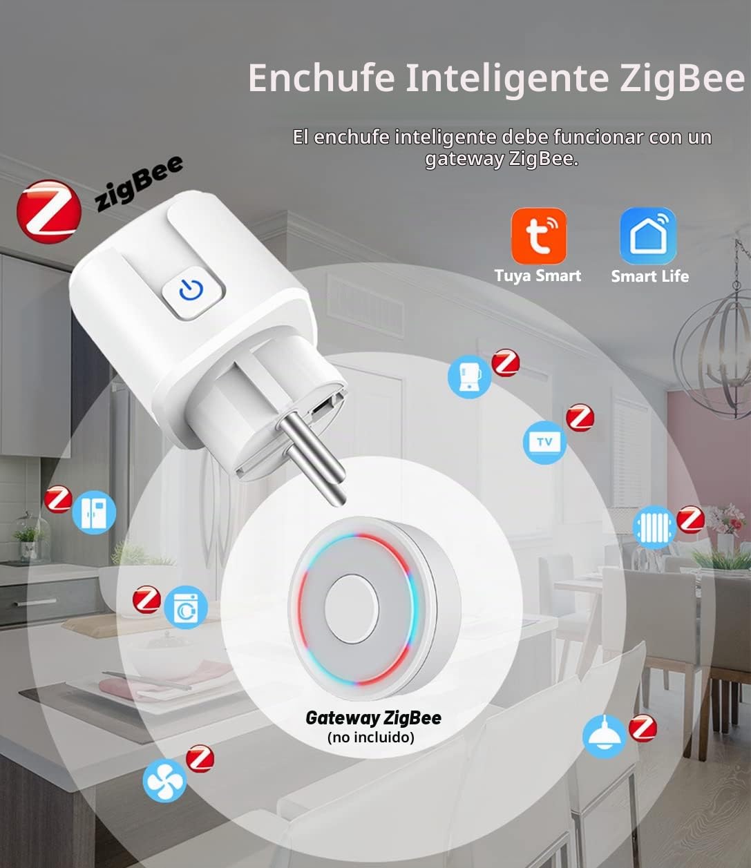 ZigBee Enchufe Inteligente Alexa 16A, 3680W Smart Plug con Monitor de Energía, Enchufe Temporizador con Control Remoto, Control por Voz y Funciones de Temporización, apoyo Alexa & Google Home