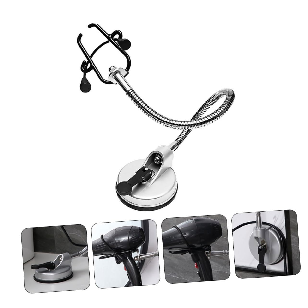 TOPBATHY Supporto Per Asciugacapelli Libere Ventosa in Acciaio Inossidabile Rivestito in Gomma Rotazione Gradi Supporto Girevole Per Asciugacapelli