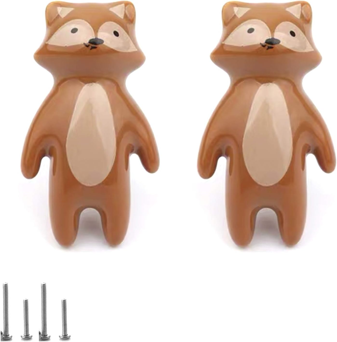 lemonadeus Unique Animal Ceramics Drawer Dresser Knobs Cupboard Wardrobe Dresser Pulls Knobs Hardware (Fox knobs （Set of 2）)