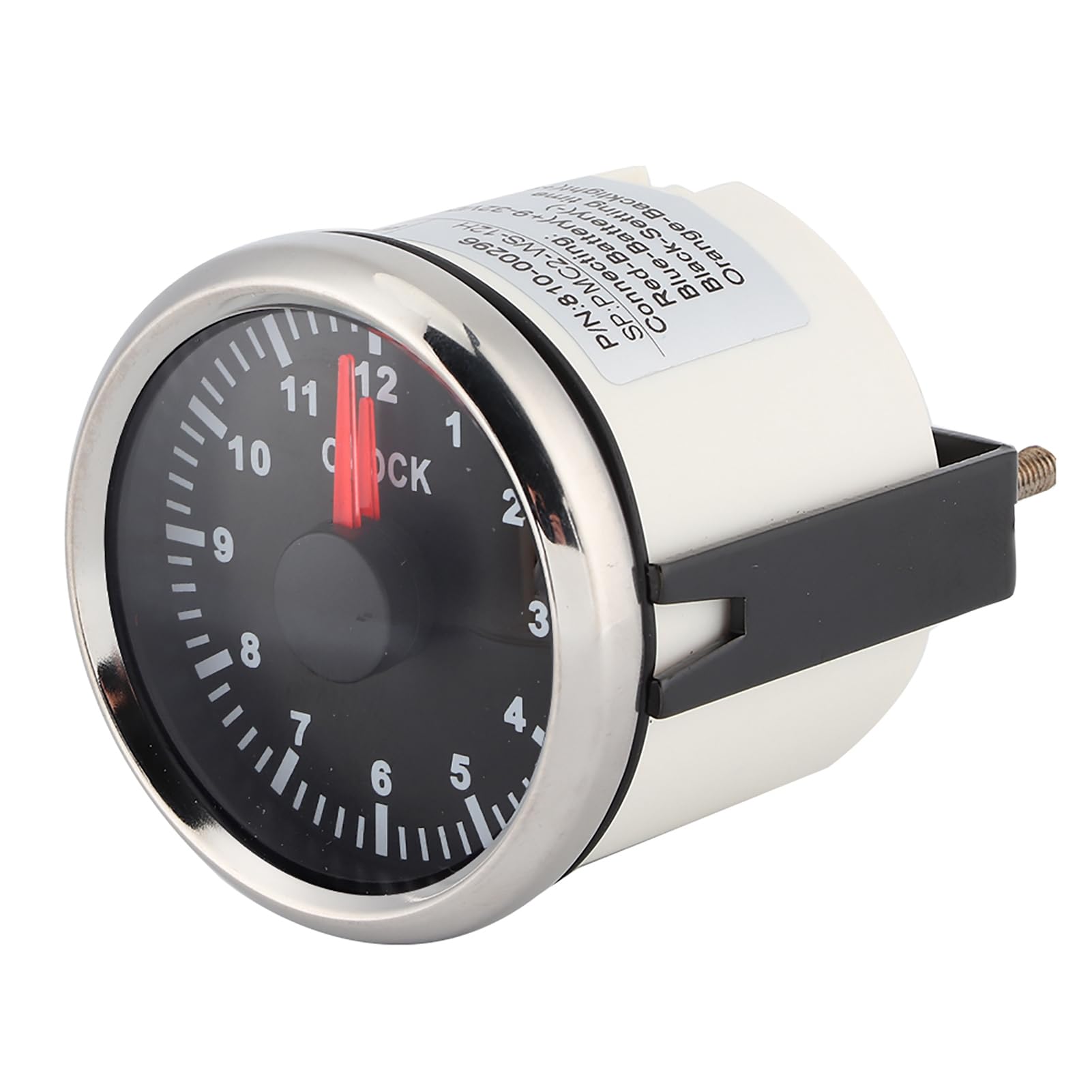 Indicador de Reloj de 52 Mm, Contador de Horas Universal de 0 a 12 Horas con Luz de Fondo Roja para Automóvil, Barco, Yate, Esfera Negra, Marco Plateado (Bisel plateado con