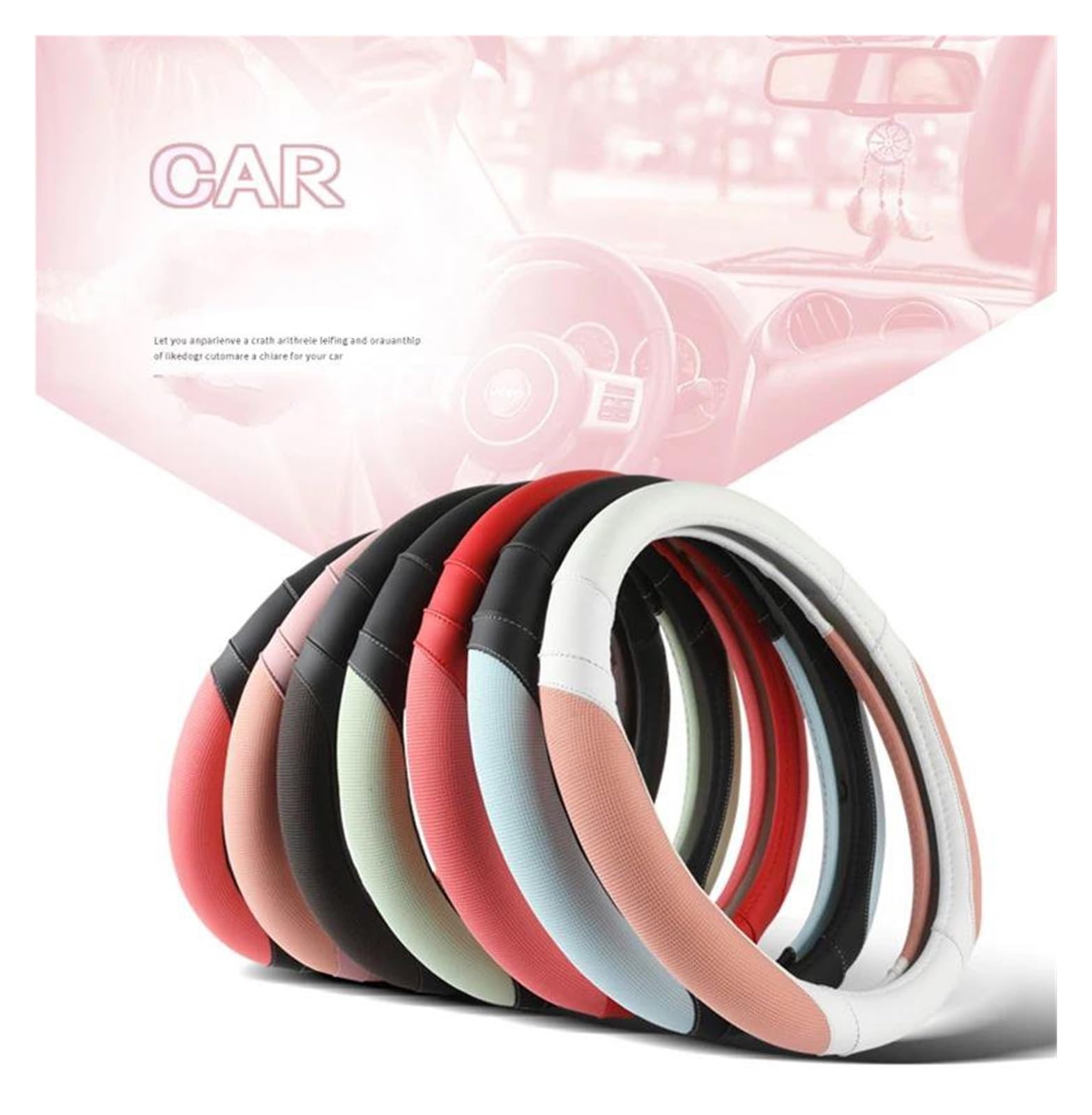 Volantes Cubiertas para Volante Coche Seda Helada 38cm + Cuero para Seat para Ibiza para Exeo para Ateca para Altea para Turedo Funda Volante(White Pink D)
