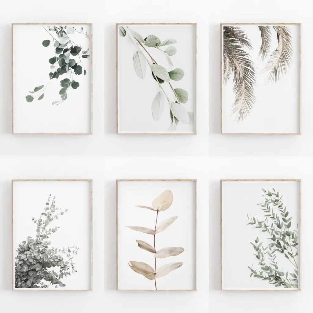 SDVIB Neutral Lotus Leaf Canvas Wall Art Print Minimalist Botanical Poster, Zen Japanese Prints for Living Room Home Decor(30x40cm/6PCS Frameless)